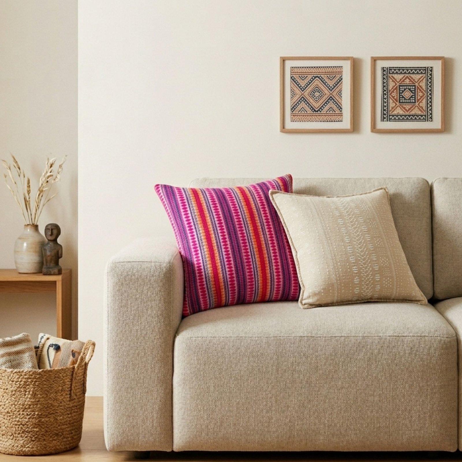 natural tone cushion cover soft stone shade woven texture
