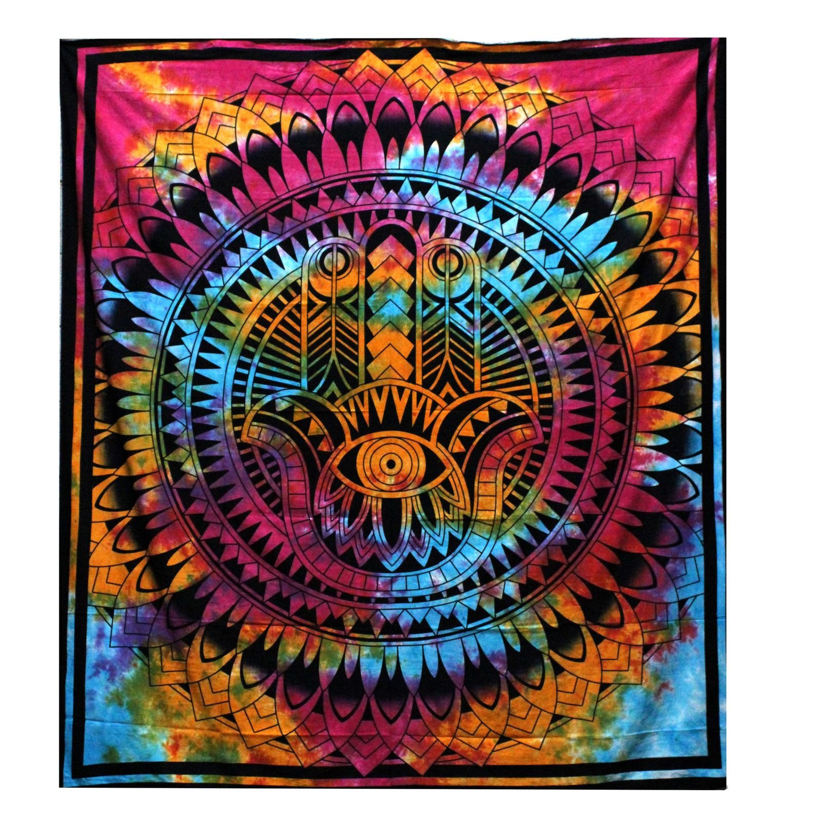 hamsa boho tapestry natural cotton double bed printed