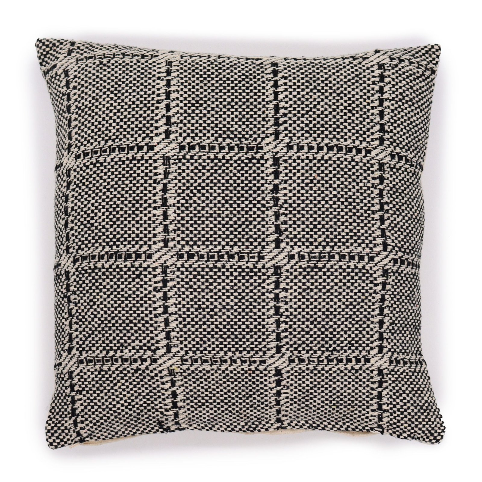grey geometric cushion cover woven square pattern cotton
