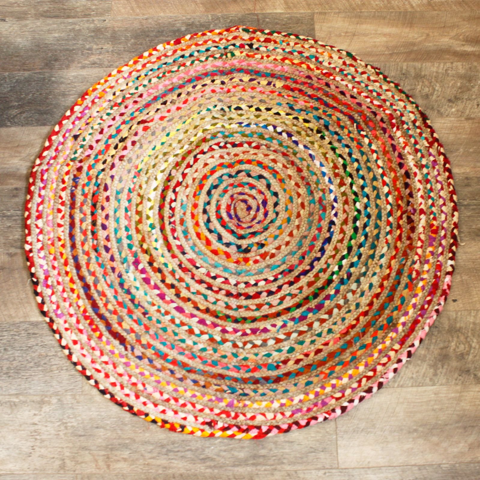 round jute rug natural fibre recycled cotton 120cm