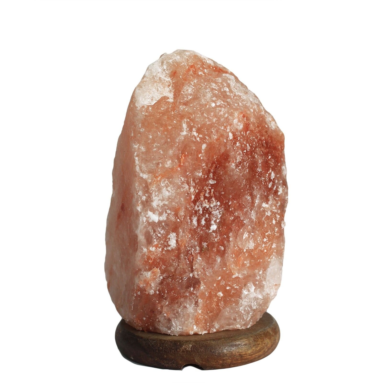 pink salt lamp lit glow himalayan wooden base
