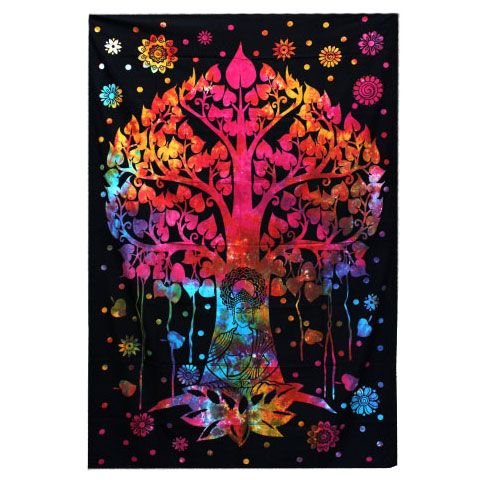 bodhi tree spiritual tapestry cotton double bedspread printed